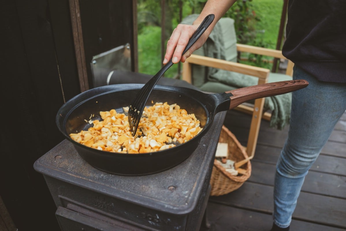 chanterelles being cooked