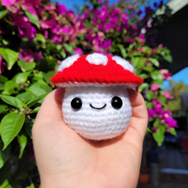 happy mushroom crochet plush