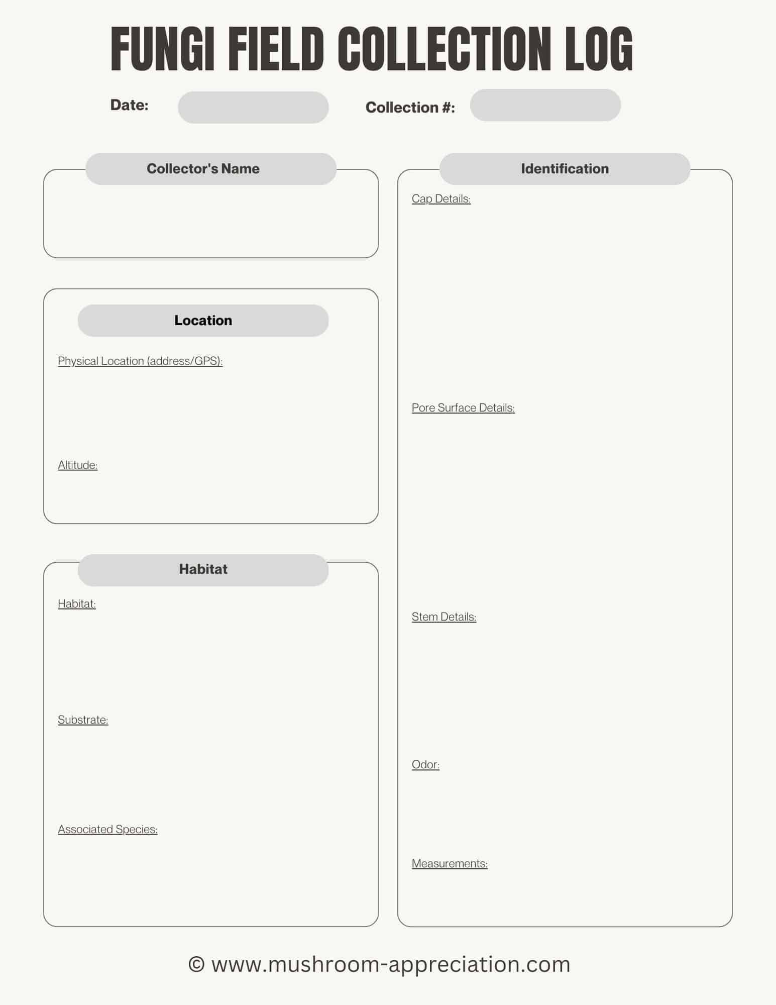 fungi field collection log