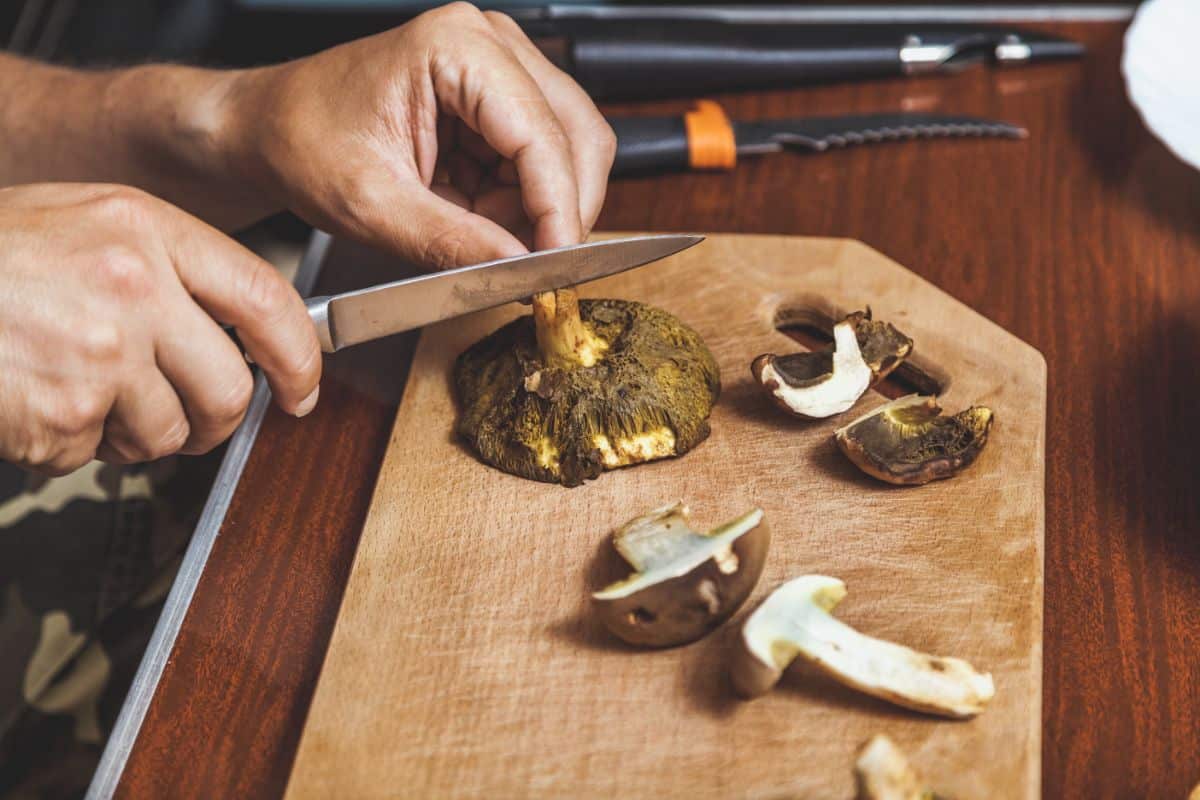 slicing mushrooms