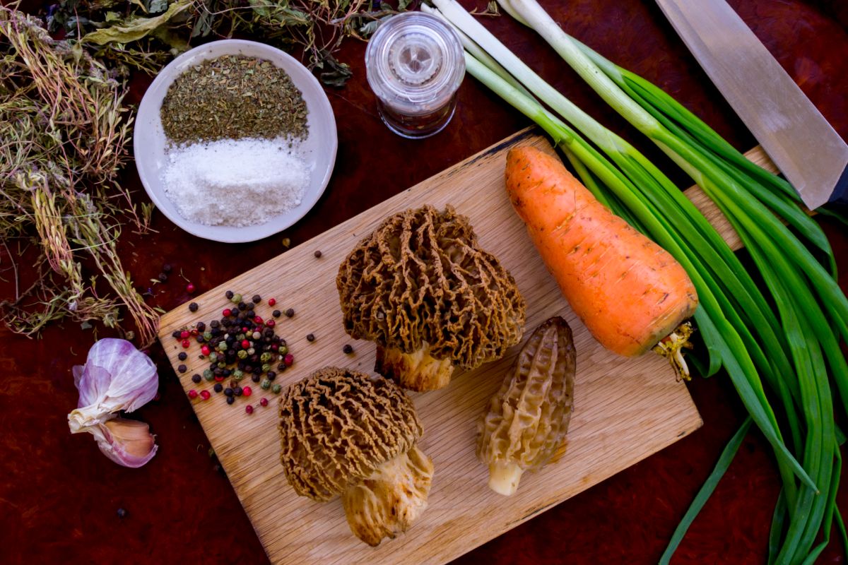 morels on cutting board